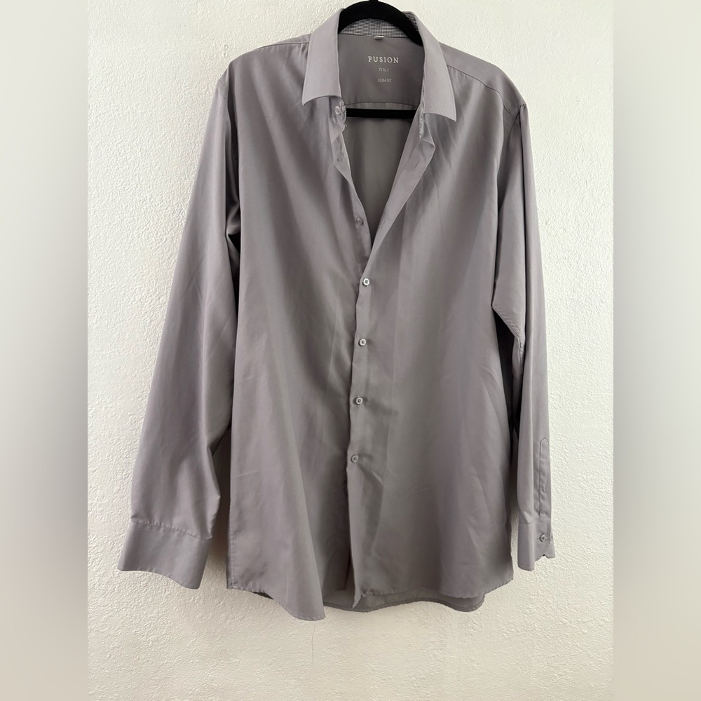 Fusion Italy Slim Fit grey Button Down Shirt 17 36/37 Classic Dress shirt